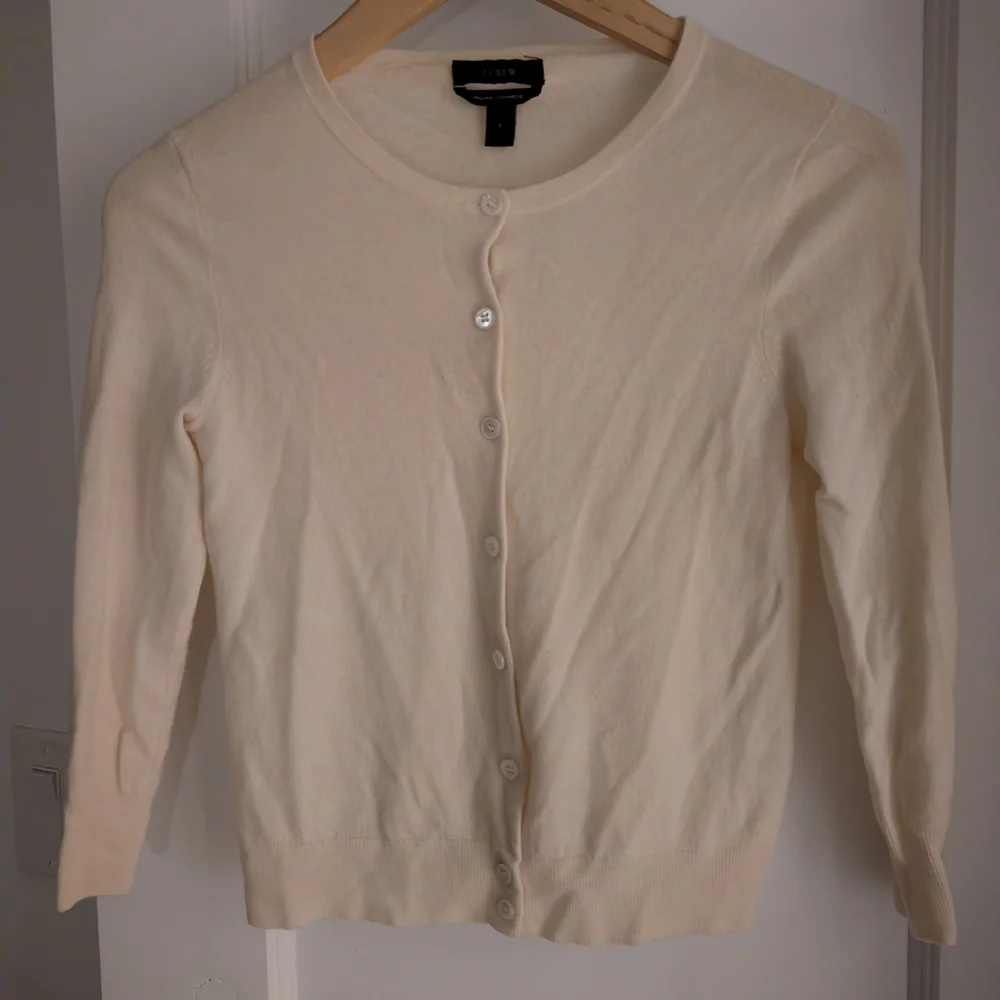 J. Crew Cream Button-Up Lightweight Cashmere Cardigan